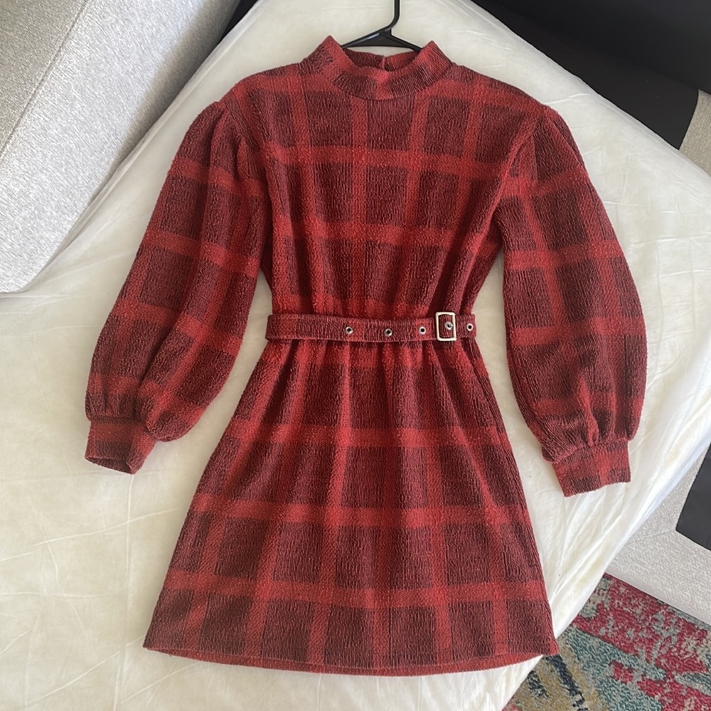 Free People mini dress with balloon sleeves with belt